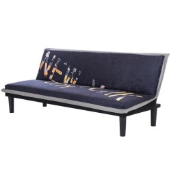 Banquette clic clac 3 places CASSY - Imprimé New York - Tissu Noir/Gris - L 179 x P 79 x H 74 cm