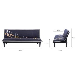 Banquette clic clac 3 places CASSY - Imprimé New York - Tissu Noir/Gris - L 179 x P 79 x H 74 cm