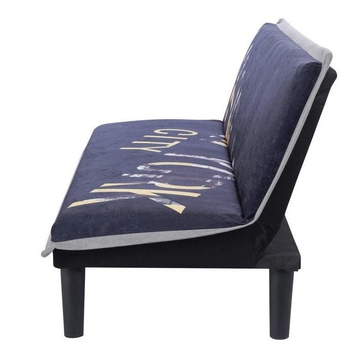 Banquette clic clac 3 places CASSY - Imprimé New York - Tissu Noir/Gr