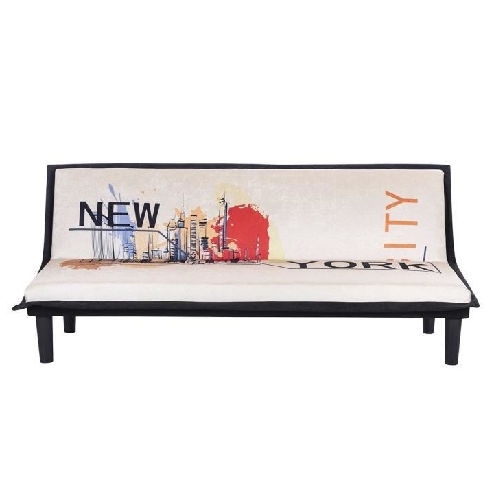 Banquette clic clac 3 places CASSY imprimé New York - Tissu blanc et