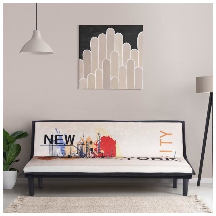 Banquette clic clac 3 places CASSY imprimé New York - Tissu blanc et