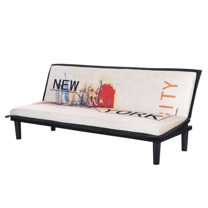 Banquette clic clac 3 places CASSY imprimé New York - Tissu blanc et