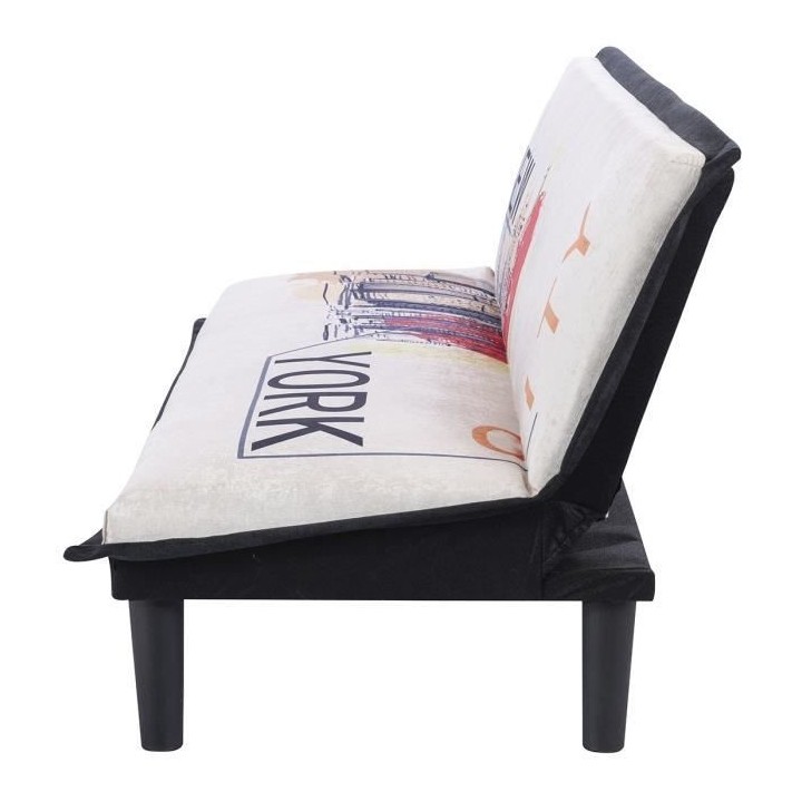 Banquette clic clac 3 places CASSY imprimé New York - Tissu blanc et