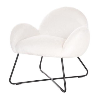 CHARLIE Fauteuil imitation fourrure - Pieds en métal - Tissu blanc -
