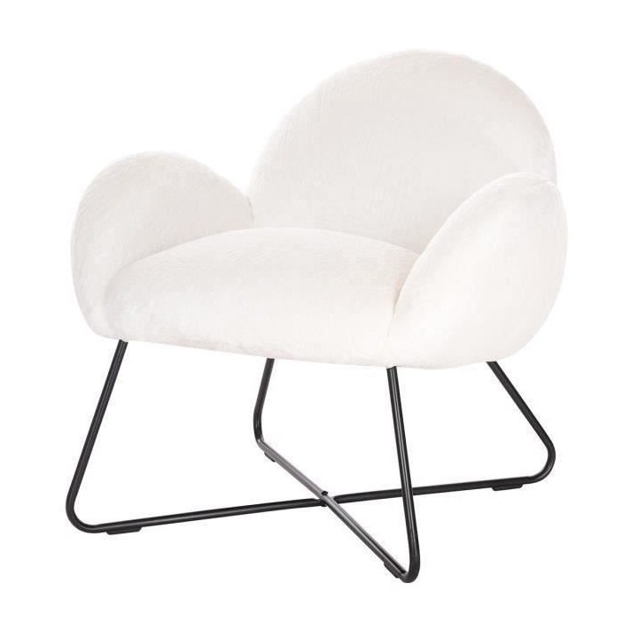 CHARLIE Fauteuil imitation fourrure - Pieds en métal - Tissu blanc -