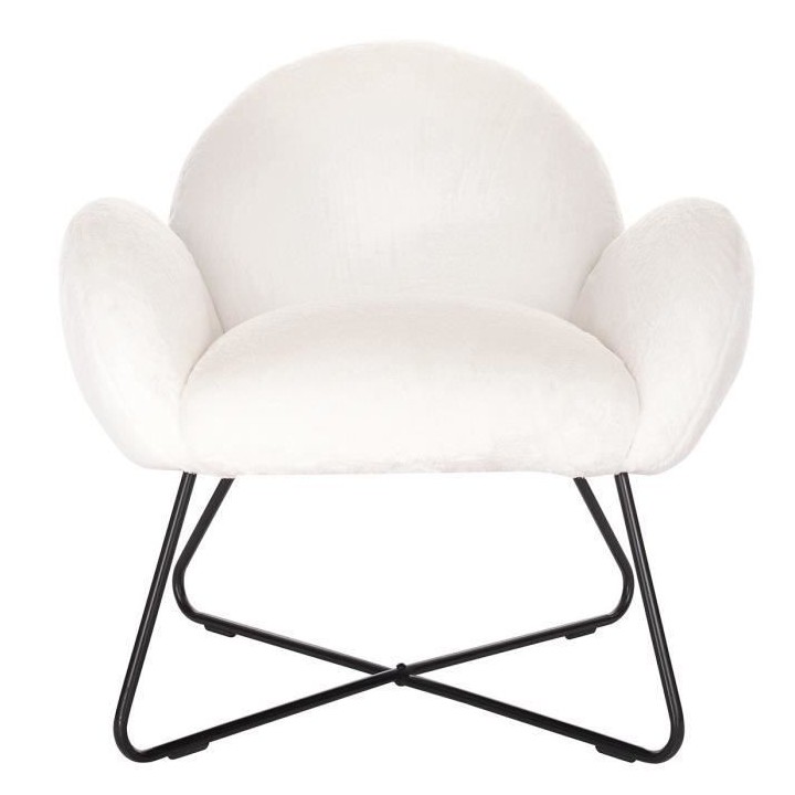 CHARLIE Fauteuil imitation fourrure - Pieds en métal - Tissu blanc -