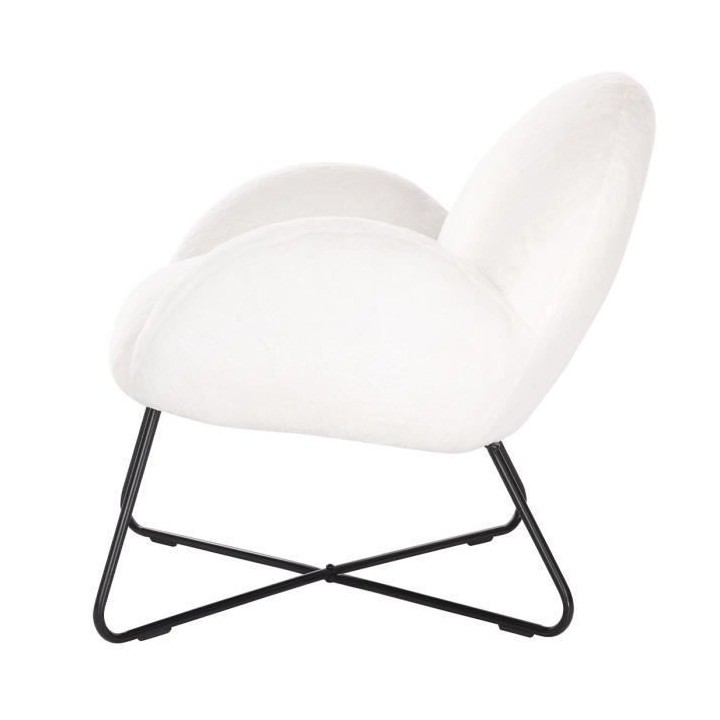 CHARLIE Fauteuil imitation fourrure - Pieds en métal - Tissu blanc -