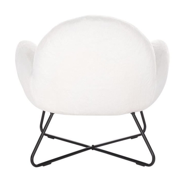 CHARLIE Fauteuil imitation fourrure - Pieds en métal - Tissu blanc -