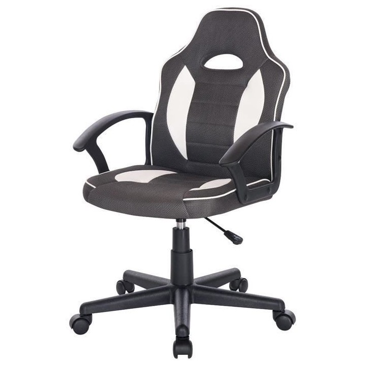 TERRY Chaise de bureau ajustable gaming - Simili Blanc et gris - L 56