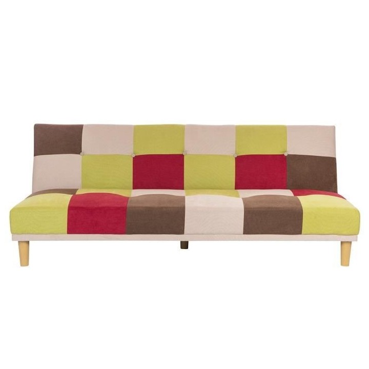 DARIA Banquette clic clac 3 places - Tissu patchwork gris clair - L 19