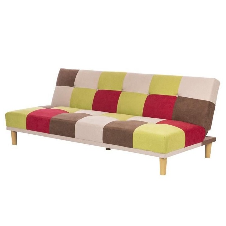 DARIA Banquette clic clac 3 places - Tissu patchwork gris clair - L 19