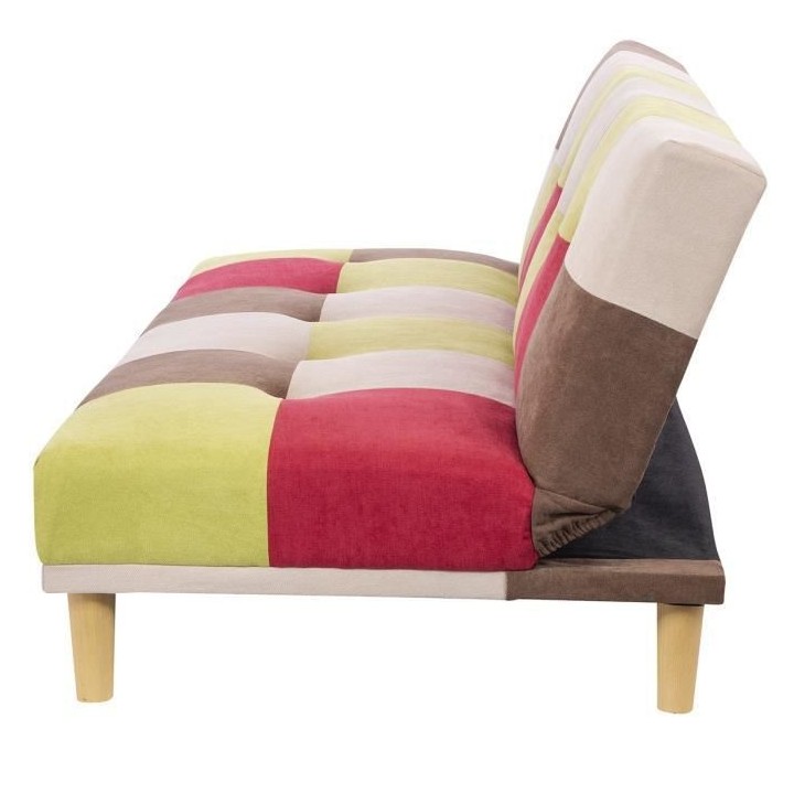 DARIA Banquette clic clac 3 places - Tissu patchwork gris clair - L 19