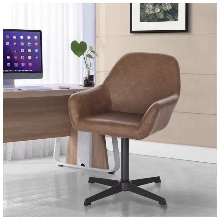 Chaise de bureau ETOLIO - Simili Marron - L 56 x P 57 x H 82 cm