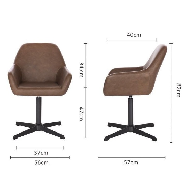 Chaise de bureau ETOLIO - Simili Marron - L 56 x P 57 x H 82 cm