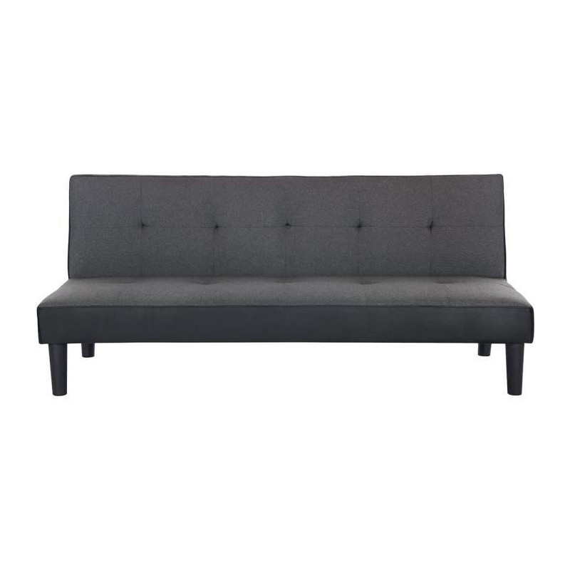 IVY Banquette clic clac 3 places capitonné - Tissu gris clair et simili noir - L 180 x P 84 x H 74 cm