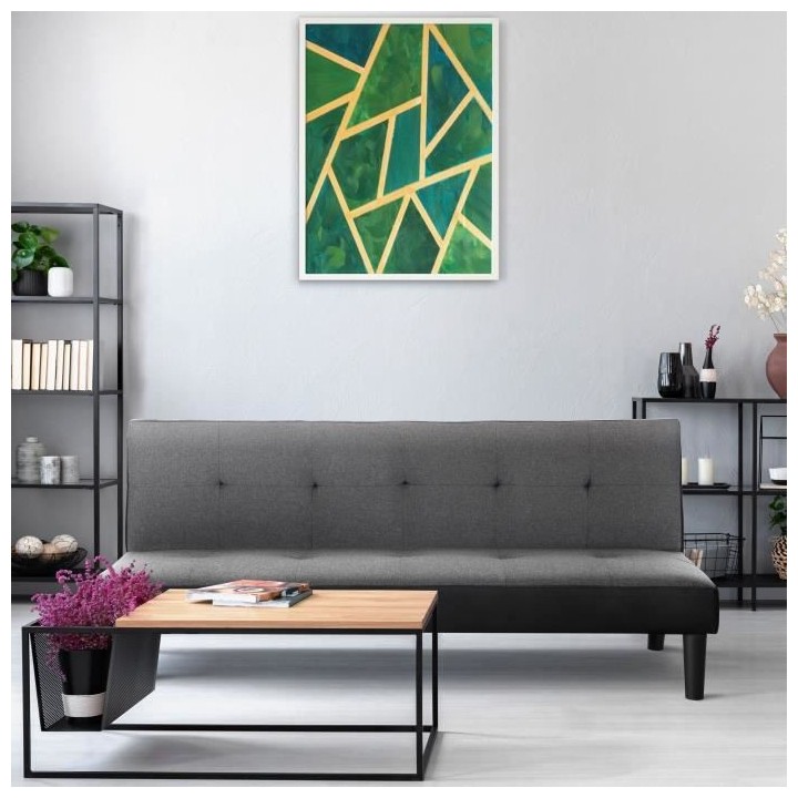 IVY Banquette clic clac 3 places capitonné - Tissu gris clair et simi