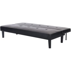 IVY Banquette clic clac 3 places capitonné - Tissu gris clair et simili noir - L 180 x P 84 x H 74 cm