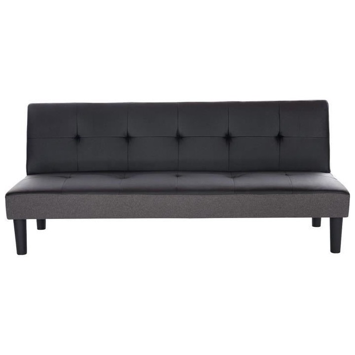 IVY Banquette clic clac 3 places capitonné - Simili noir et tissu gri