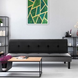 IVY Banquette clic clac 3 places capitonné - Simili noir et tissu gris clair - L 180 x P 84 x H 74 cm