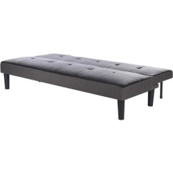 IVY Banquette clic clac 3 places capitonné - Simili noir et tissu gris clair - L 180 x P 84 x H 74 cm