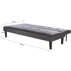 IVY Banquette clic clac 3 places capitonné - Simili noir et tissu gris clair - L 180 x P 84 x H 74 cm