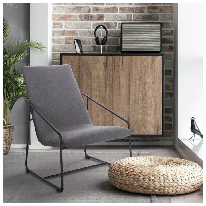 LOGAN Fauteuil - Pieds en métal - Tissu gris - L 65 x P 84 x H 88 cm