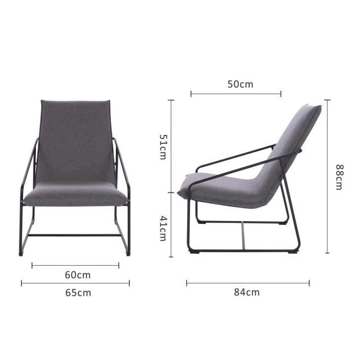 LOGAN Fauteuil - Pieds en métal - Tissu gris - L 65 x P 84 x H 88 cm