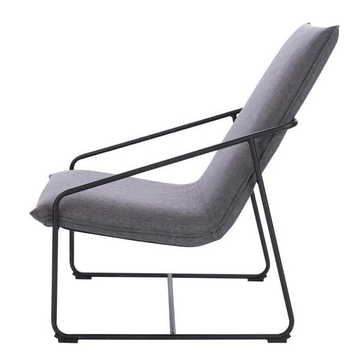 LOGAN Fauteuil - Pieds en métal - Tissu gris - L 65 x P 84 x H 88 cm