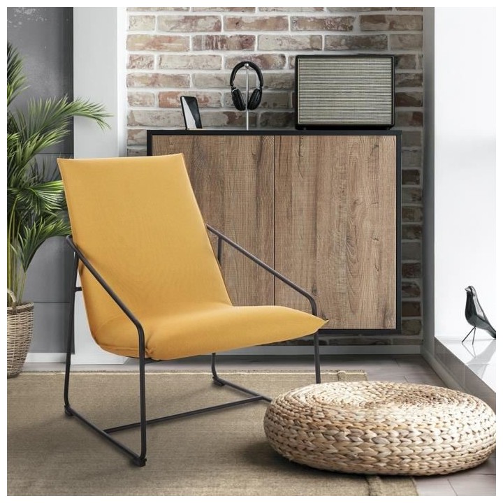 LOGAN Fauteuil - Pied en métal - Tissu jaune - L 65 x P 84 x H 88 cm