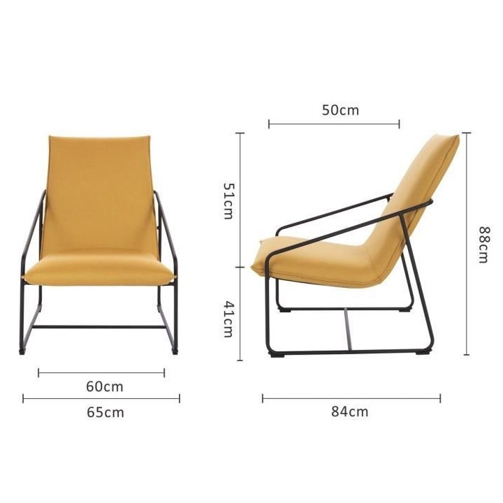 LOGAN Fauteuil - Pied en métal - Tissu jaune - L 65 x P 84 x H 88 cm