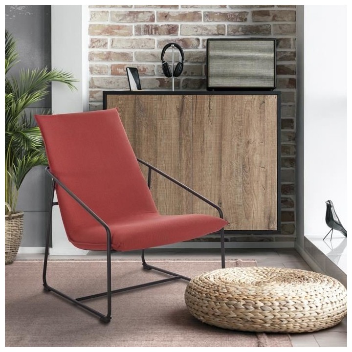 LOGAN Fauteuil - Pieds en métal - Tissu orange foncé - L 65 x P 84 x