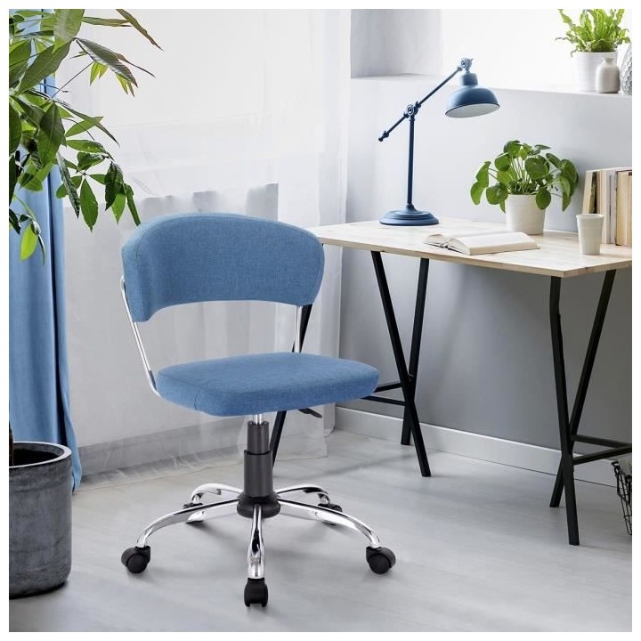 Chaise de bureau LOLY - Tissu Bleu - Ajustable - L 53 x P 55 x H 72/82