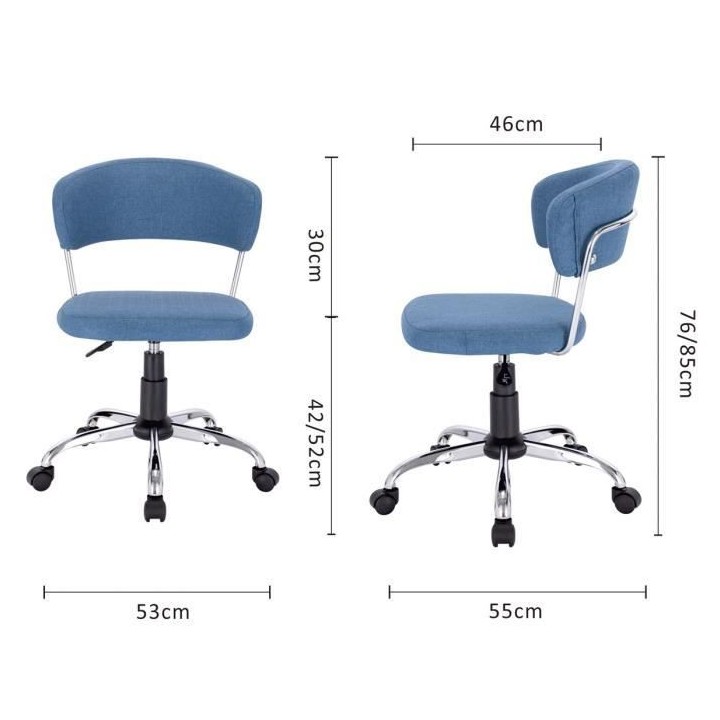 Chaise de bureau LOLY - Tissu Bleu - Ajustable - L 53 x P 55 x H 72/82