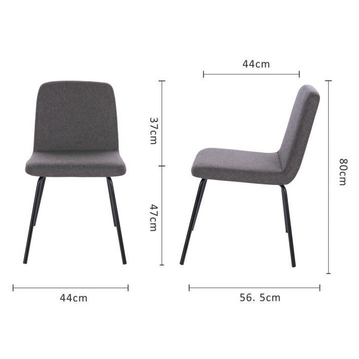 Lot de 2 chaises - Pieds en métal - Tissu Gris - L 44 x P 56 x H 80 c