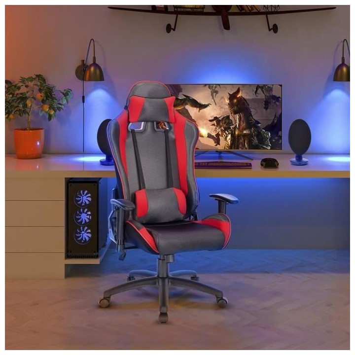 SPEED Chaise de bureau gaming ajustable - Simili Noir - L 69 x P 59 x