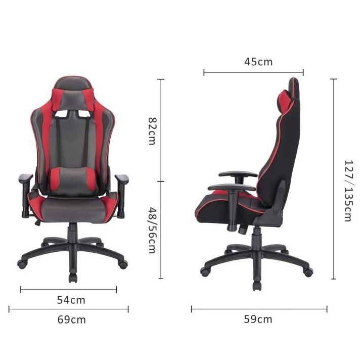 SPEED Chaise de bureau gaming ajustable - Simili Noir - L 69 x P 59 x