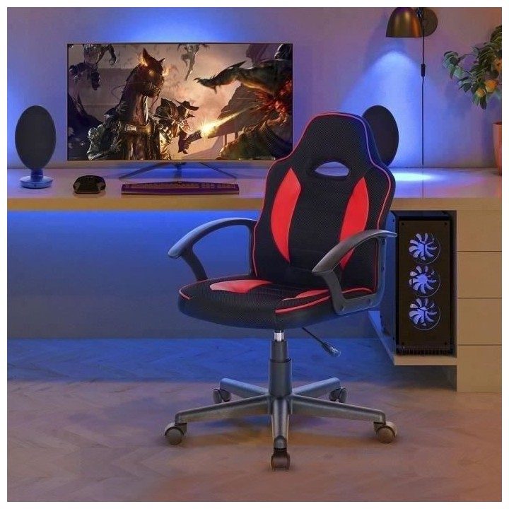 TERRY Chaise de bureau gaming ajustable - Simili Noir - L 56 x P 60 x