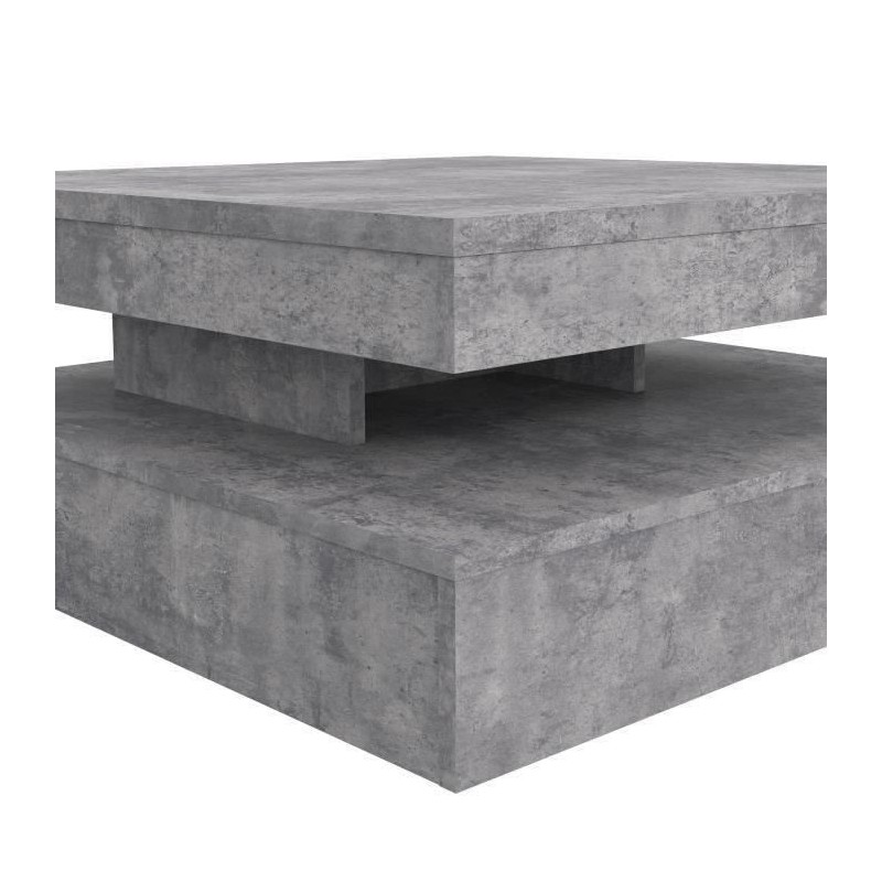 Table basse carrée pivotante - Panneau de particules - Décor béton gris clair - Classique - L 78 x P 78 x H 35,4 cm - COFFEE