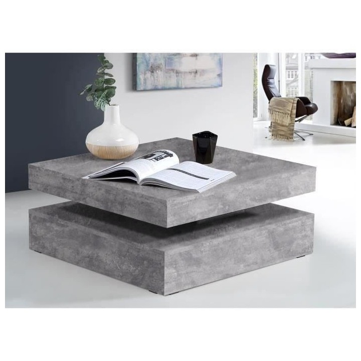 Table basse carrée pivotante - Panneau de particules - Décor béton