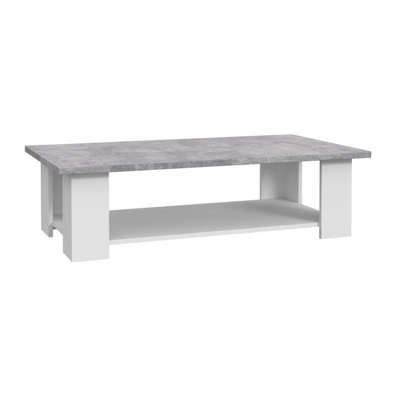 Table basse PILVI - Blanc et béton clair - L 110 x P 60 x H 31 cm