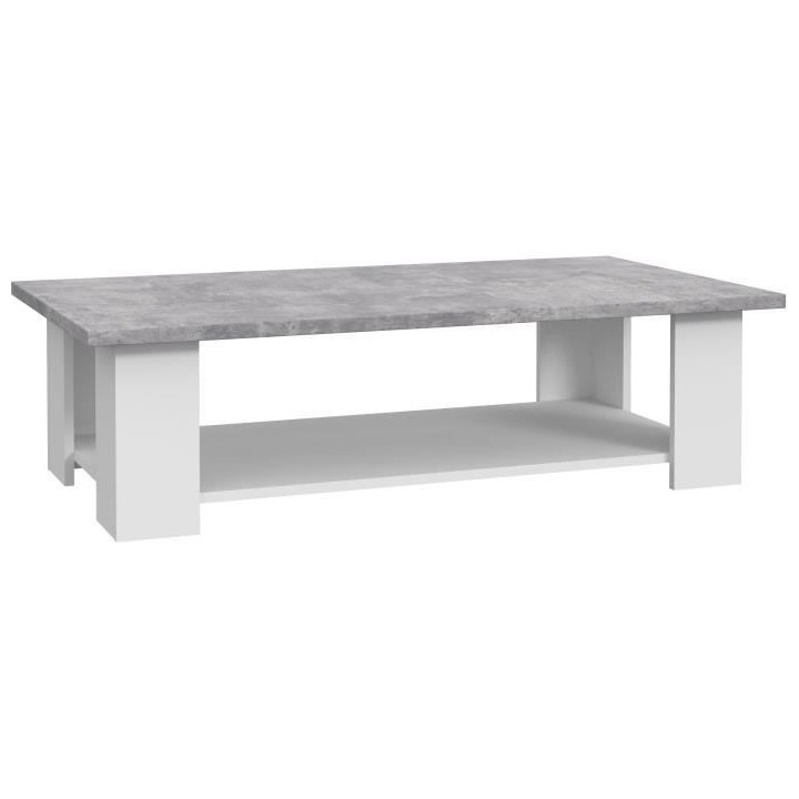 Table basse PILVI - Blanc et béton clair - L 110 x P 60 x H 31 cm
