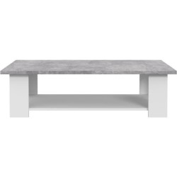 Table basse PILVI - Blanc et béton clair - L 110 x P 60 x H 31 cm