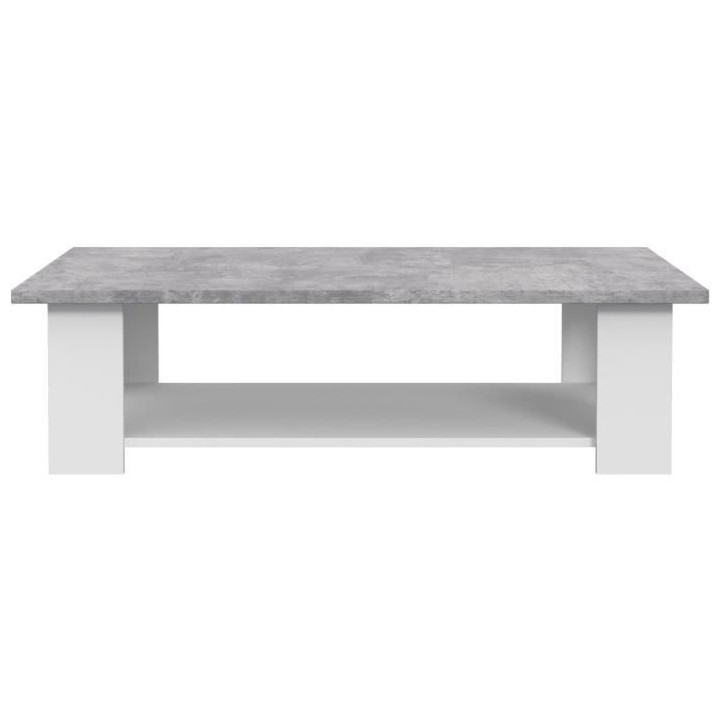 Table basse PILVI - Blanc et béton clair - L 110 x P 60 x H 31 cm