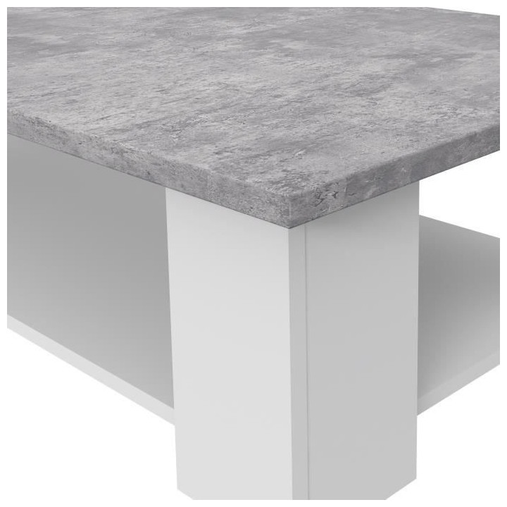 Table basse PILVI - Blanc et béton clair - L 110 x P 60 x H 31 cm