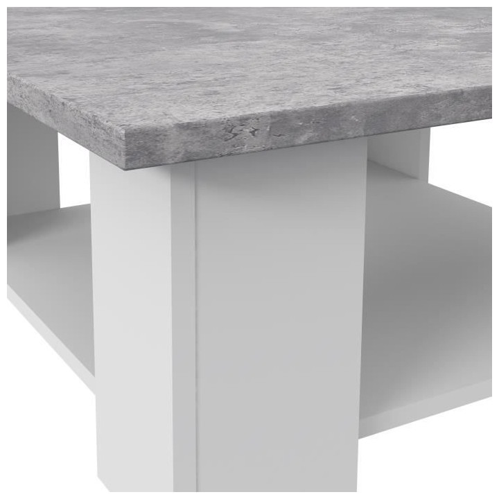 Table basse PILVI - Blanc et béton clair - L 110 x P 60 x H 31 cm