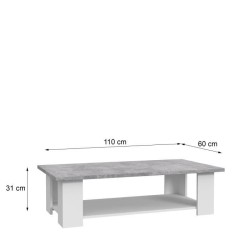 Table basse PILVI - Blanc et béton clair - L 110 x P 60 x H 31 cm