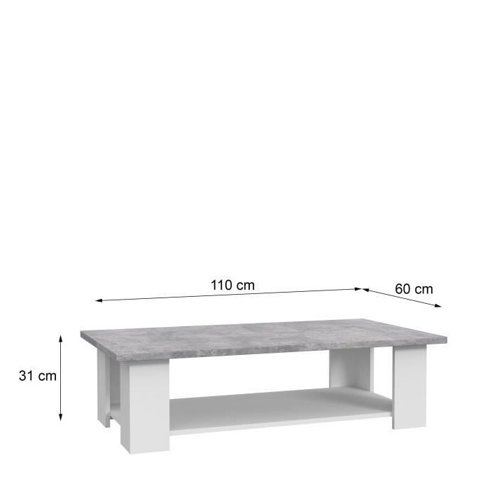 Table basse PILVI - Blanc et béton clair - L 110 x P 60 x H 31 cm
