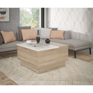 Table basse - Décor chene sonoma et blanc mat - 2 abattants avec rang
