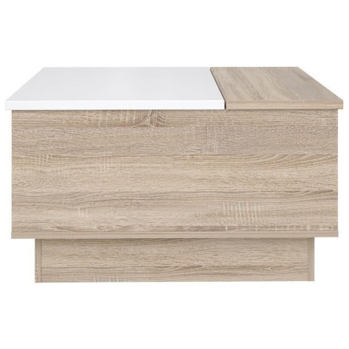 Table basse - Décor chene sonoma et blanc mat - 2 abattants avec rang