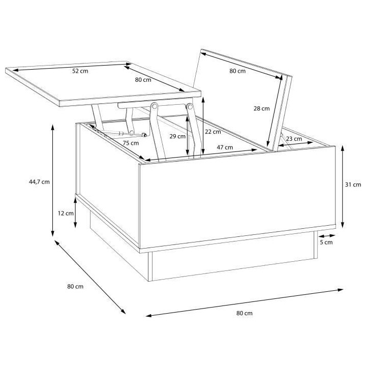 Table basse - Décor chene sonoma et blanc mat - 2 abattants avec rang